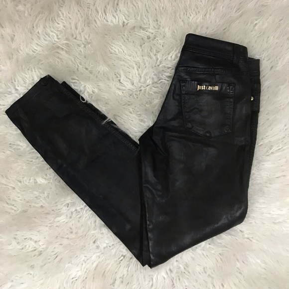 Just Cavalli Black Coated Denim Skinny Jeans sz 30